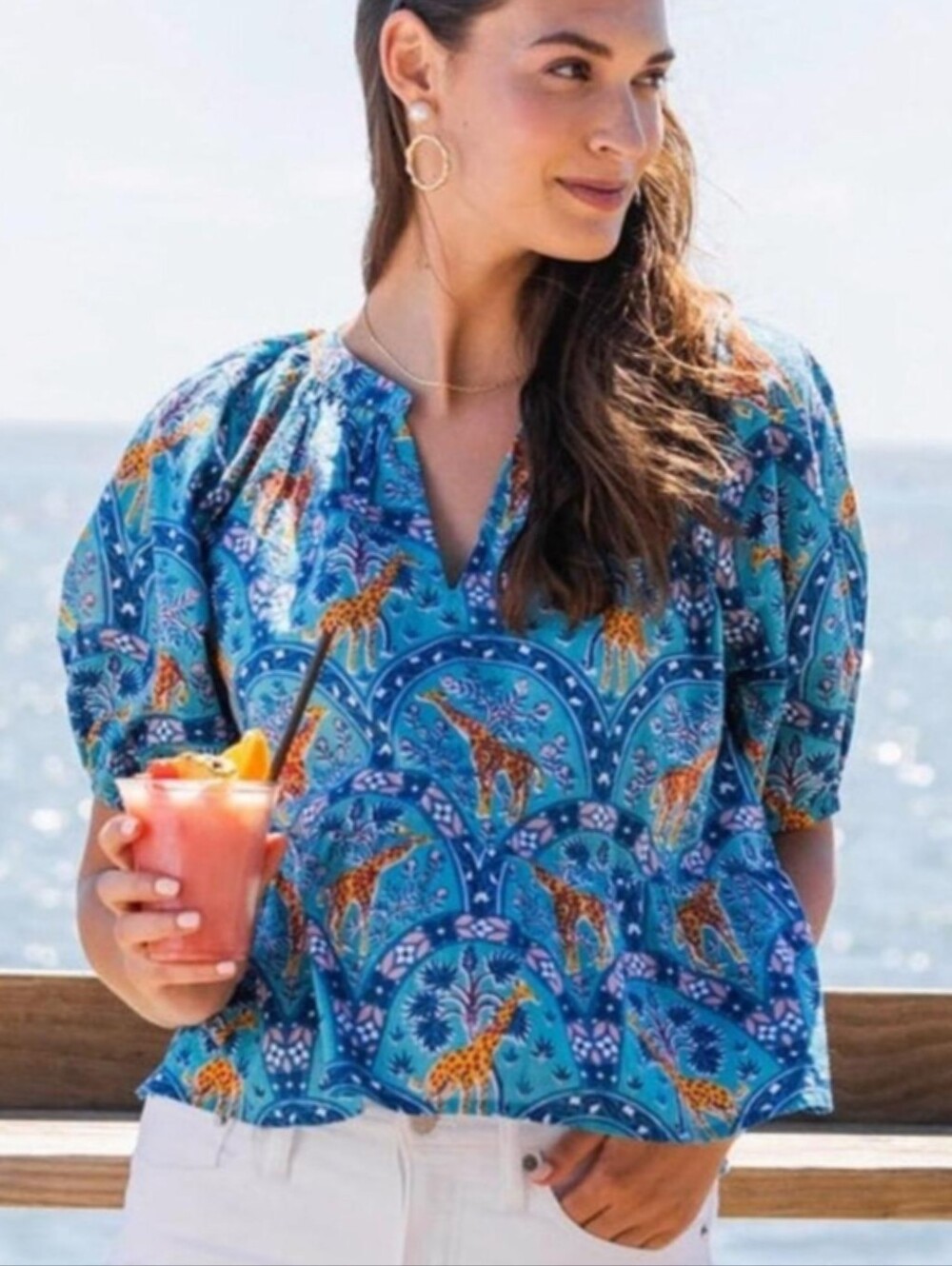 Printfresh Giraffe Print Puff Sleeve Top